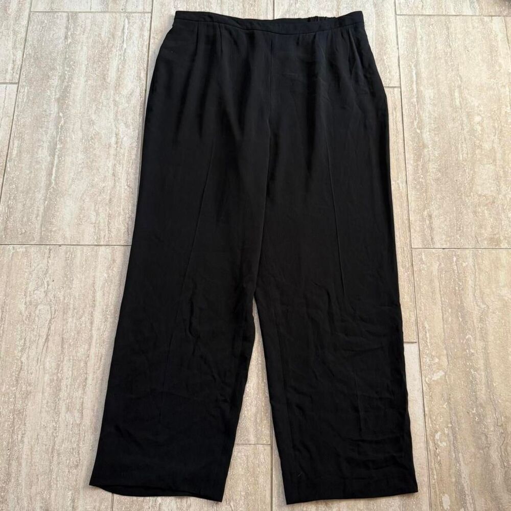 Vintage Due Per Due Black 100% Silk Wide leg Pants Size 16W 90s Fluid Minimalist